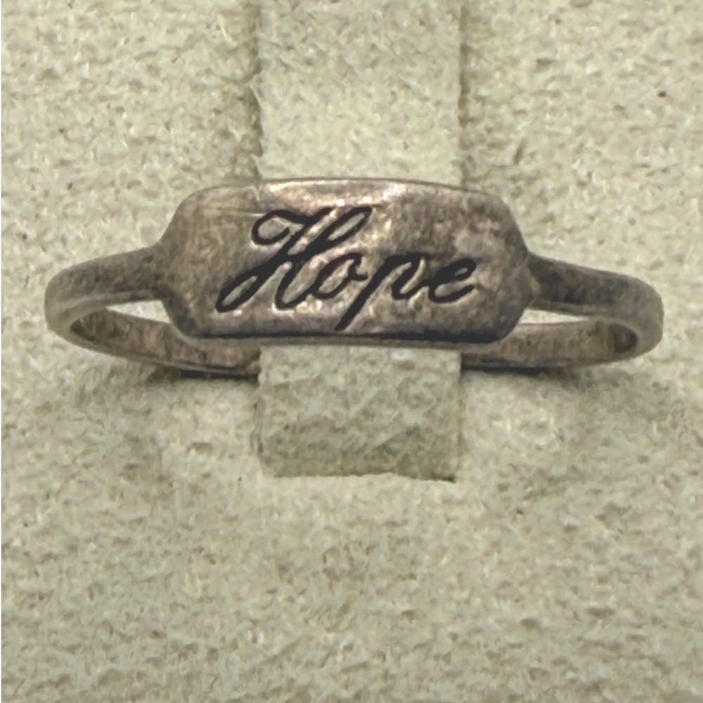 MWS Sterling Silver 925 Hope Script Bar Ring Size 7.25 Vintage Style Band
